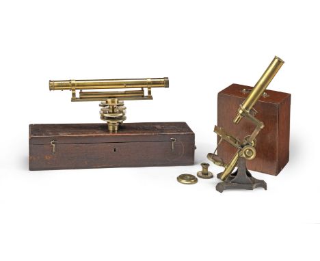 A J.B. Dancer Surveyor's Level and A Newton Student's Microscope,unsigned but with trade label applied to lid interior, with 