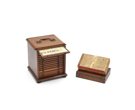 A Collection of Microscope Specimen Slides, English, Late 19th century,comprising a mahogany case with sliding panel front re