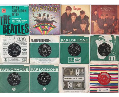 THE BEATLES - 7" PACK. A smashing pack of 18 7" singles by The Beatles, including some originals and some reissues. Titles in
