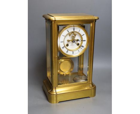 A large gilt framed four glass mantel clock by Le Roy &amp; Fils of London. 36cm tall