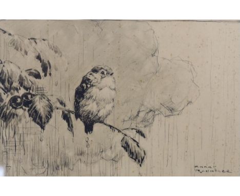 Harry Rountree (1878-1950), etching, 'Really Wet', 11 x 17cm