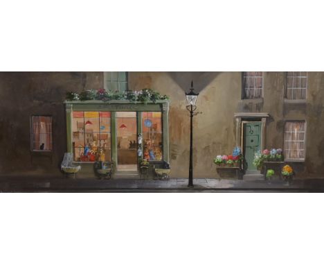 Deborah Jones (1921-2012), oil on panel, 'J Pettigrew's Toy Shop', signed, 29 x 75cm