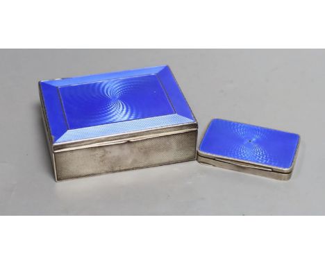 A George V silver and blue enamel cigarette box, import marks for London, 1928, 11.3cm and a Swedish white metal and enamel c