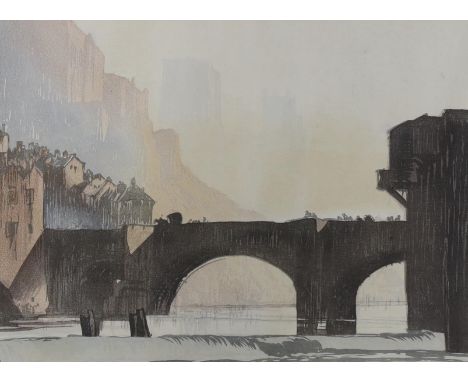 Frank Brangwyn RA RWS RBA (1867-1956) and Yoshiyuro Urushibara Mokuchu (Japanese 1888-1953), woodblock print, Durham Cathedra
