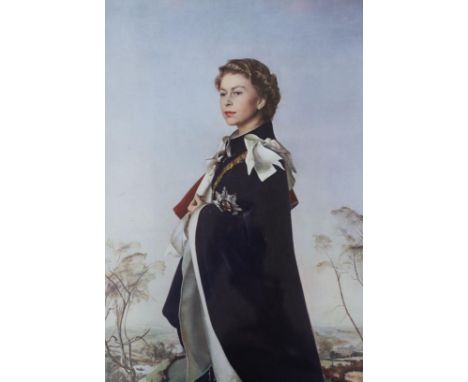 After Annigoni, colour print, Portrait of Queen Elizabeth II, 44 x 30cm