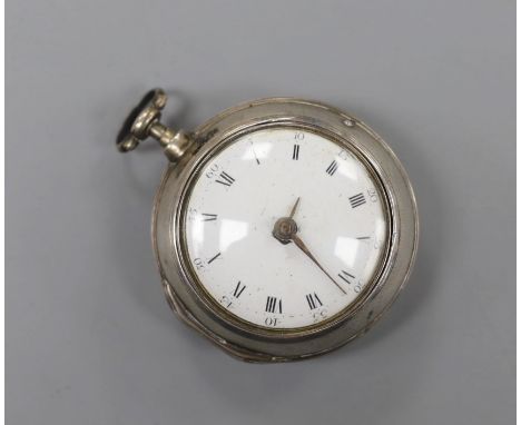 A George III silver pair cased keywind verge pocket watch, by J. Radford &amp; Sons, Leeds, with Roman dial.