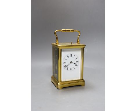 A French brass repeating carriage clock. 18cm tall