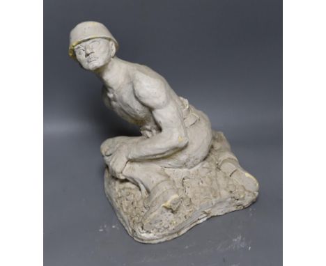 A plaster cast model of a miner, Brutaluit manner, signed L.S Odoarde? 29cm