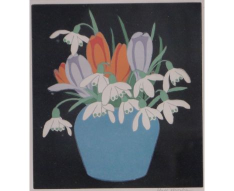 John Hall Thorpe (1874-1947),Colour woodcut print, still life flowers in a vase, signed in pencil i 6.5" x 6" framed