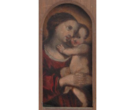 17th / 18th century Old Master style oil on wood panel,Madonna & child, unsigned, 7.5" x 3.5" framed