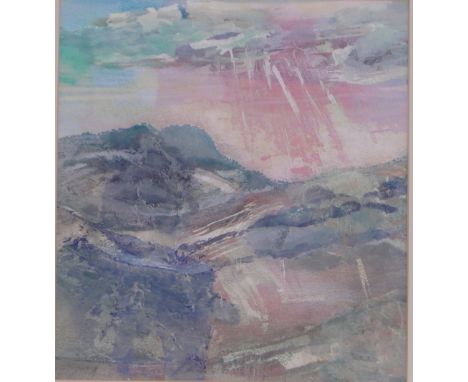 Susan Zuppinger,Mixed media watercolour / acrylic, Light on the Hills, signed with artist's labels verso, 12" x 10.5" framed