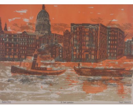 Robert Tavener,Colour lino-cut print, St Paul's Cathedral, Artist's Proof, signed in pencil dated 1965,  i 17" x 22" framed