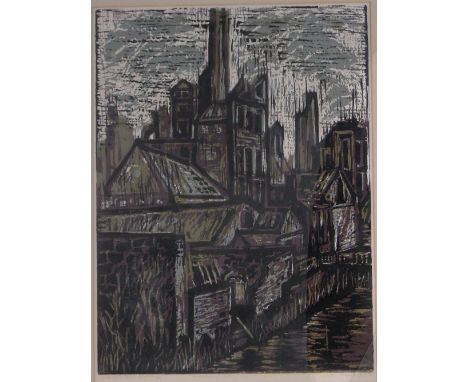 Kathe Strenitz (born 1923),Colour lino-cut print, Islington canal buildings, signed in pencil dated 1973, Artist's Proof i 24