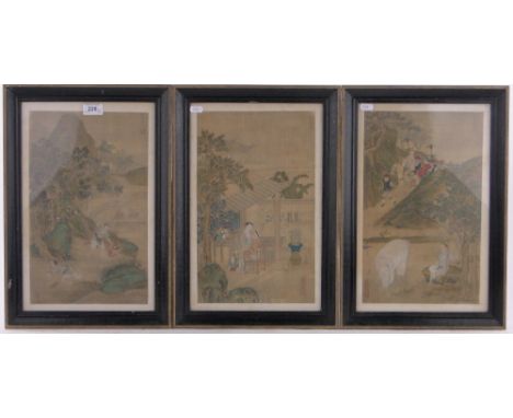 Chinese School watercolour on silk,Landscape scenes, signed with seal, 15" x 9" framed