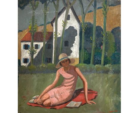 An early 20th century oil on board, portrait of a lady in a rural setting, signed to the lower right with a still life painti