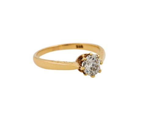   Ring mit Altschliffdiamant ca. 0,40 ct,   ca. GW (L)/P1, gefasst in GG 15K, 2,3 gr, Ringweite 50, um 1900, leichte Tragespu