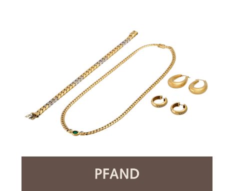   PFANDAUKTION - 1 WEMPE Collier 18 K GG mit Smaragd   1 WEMPE Collier 18 K GG mit Smaragd und 2 Diam.-Brill, Armband 18 K GG