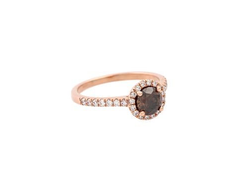   Ring mit Brillant von 1 ct   in NATURAL FANCY DEEP BROWNISH ORANGE und 30 kleinen Brillanten von zus. ca. 0,36 ct, ca. HFW 