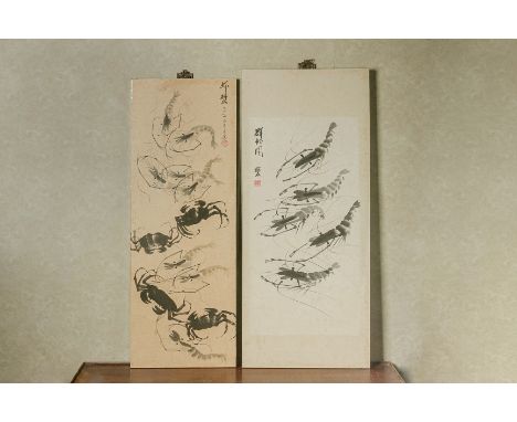 TWO CHINESE INK PAINTINGS Of shrimp and crabs, both inscribed and with one seal ink on paper
Additional information from the 