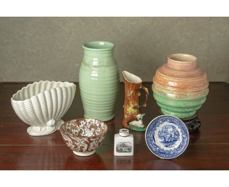 A GROUP OF ASSORTED ENGLISH CERAMICS
Including a Sylvac ribbed spherical vase, a 19th century lustreware bowl, a Hornsea pott