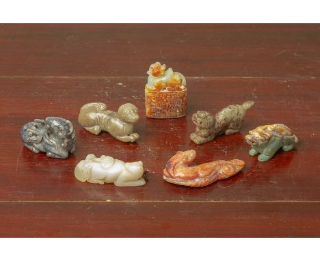 A GROUP OF SEVEN ASSORTED JADE CARVINGS OF ANIMALS
Many of archaic style, including mythical creatures and a dog
Largest 7cm 