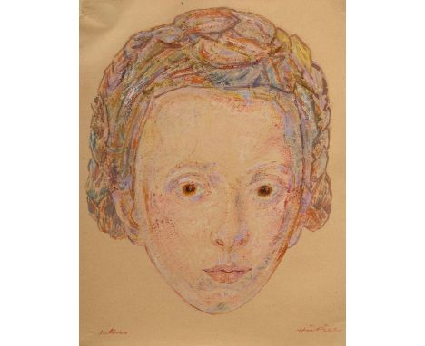 Hüther, Julius (1881-1954) "Portrait einer Frau mit Flechtfrisur", Gouache, u. sign., freigestellt gerahmt, 24,5x19cm (m.R. 4