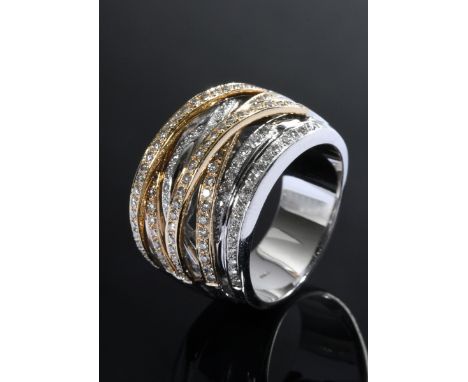 Bicolor Gold 585 Ring in Wickeloptik mit 166 Brillanten (zus. ca. 0.97ct/SI/W), 12,9g, Gr. 56