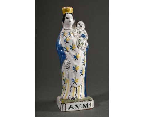 Quimper Fayence Figur "Madonna mit Kind", sog. Wöchnerinnen-Madonna, am Sockel bez.: "A.V.M." (Ave Vierge Marie), Frankreich 