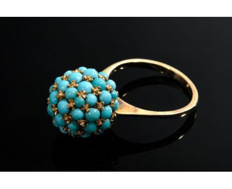 Extravaganter Gelbgold 585 Ring mit Türkis Kugel, 7,3g, Gr. 57