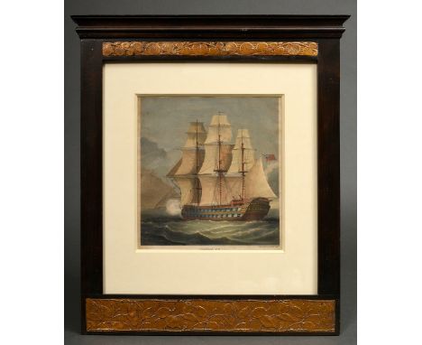 Jugendstil Rahmen mit vergoldeten Blattreliefs und Farblithographie von G. Wilkinson, FM 38,5x36cm, RM 49,5x44cm, leichte Alt