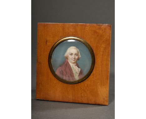 Miniatur in lupenfeiner Malerei "Portrait eines Herrn in rot gestreiftem Rock", u.r. monogrammiert HA, verso bez.: Laussac de