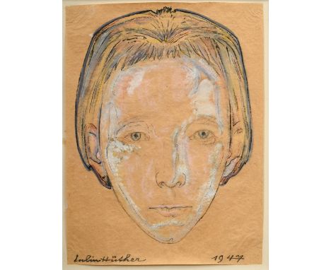 Hüther, Julius (1881-1954) "Portrait einer Frau mit Ponyfrisur" 1947, Gouache/Bleistift/Tinte, u. sign./dat., 24x18cm (m.R. 5