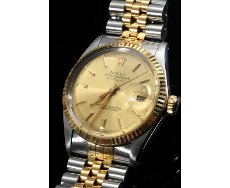 Rolex Oyster Perpetual Datejust Herrenarmbanduhr, Edelstahl/Gold, Chronometer, Automatik, große Sekunde, Minuten- und Stunden