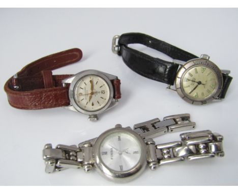 Ladies Tudor Oyster Royal Shock Resistant wrist watch ,with chrome head, champagne dial with baton markers, leather strap; to