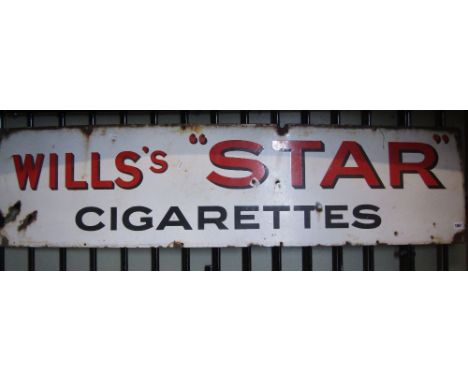 A vintage enamelled advertising sign "Will's Star Cigarettes" 150cm x 38cm approx 
