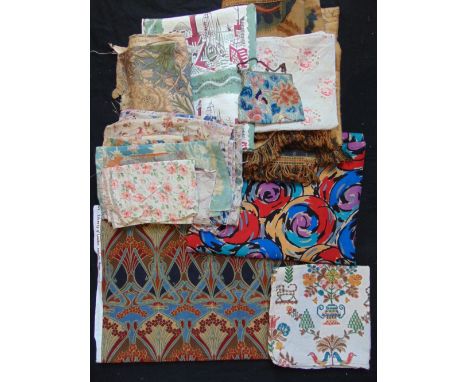 A collection of unused and vintage fabric remnants to include approx .3.4m of Liberty Ianthe cotton print and an embroidered 