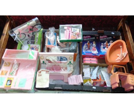 A large collection of vintage toys to include doll house furniture, Football Express by Subbuteo and other boxed examples