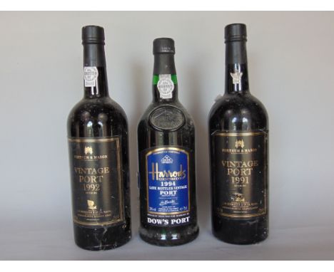 Fortnum & Mason Vintage Port 1991, Fortnum & Mason Vintage Port 1992 and Harrods of Knightsbridge Port 1994, all unopened (3)