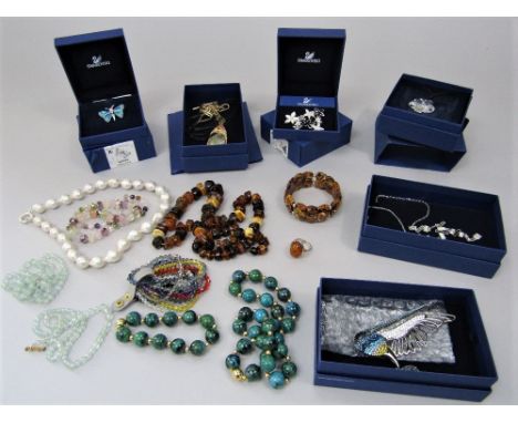 Costume jewellery to include a collection of boxed Swarovski brooches and necklaces, a substantial cultured blister pearl nec