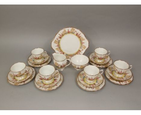 A Royal Albert bone china tea service for six in the Greenways pattern, with milk jug, sugar bowl and sandwich plate