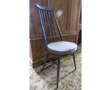 A set of four Ercol high stick back dining chairs cow horn cresting rails and later painted finish with loose pad seat cushio