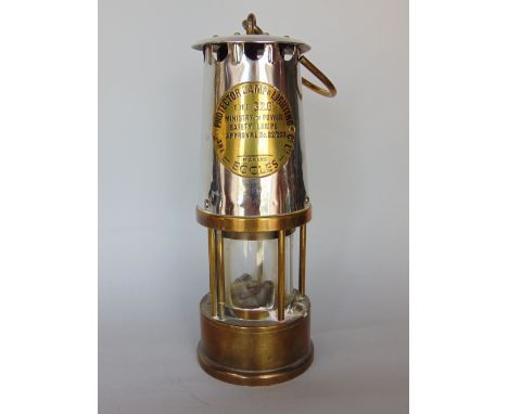"Eccles protector lamp and lighting miners lamp", in brass and chrome, 24cm high