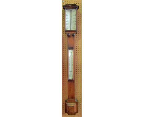 J H Steward of London stick barometer/thermometer, mercury fitted, mahogany case, 95cm high (af)