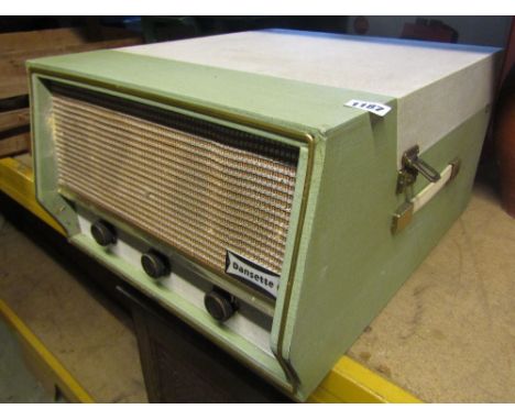 A vintage Dansette Conquest Auto AC mains record player in mint green and cream case
