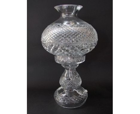 A good quality large Waterford Tilley Lamp, in two pieces with hobnail cut design, 46cm high