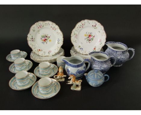 A collection of early 20th century Copeland coffee cans and saucers with blue swag detail, comprising six coffee cans, five s