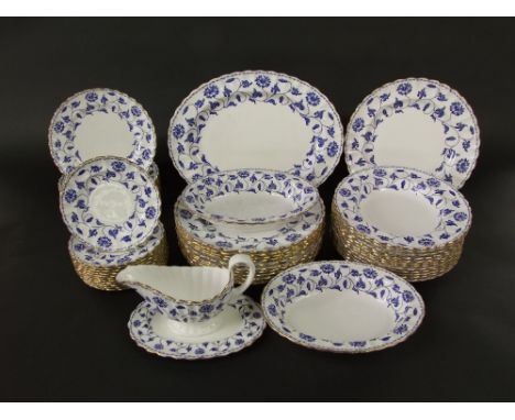 A collection of Spode Blue Colonel pattern dinnerwares comprising oval meat plate, pair of oval serving dishes, sauce boat an