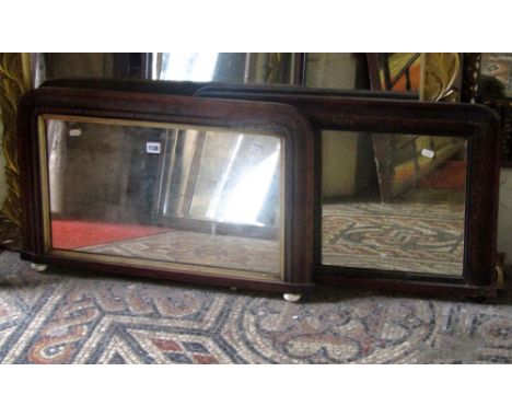 Two similar Victorian and walnut veneered chimney glasses of rectangular form with rounded corners and inlaid straw work band