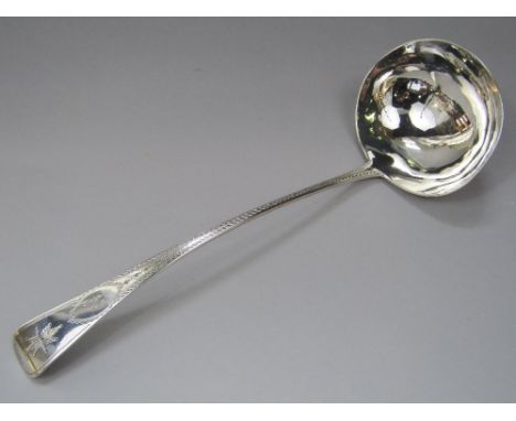 A good Regency silver bright cut soup ladle, maker Alice & George Burrows, London 1815, 5oz approx