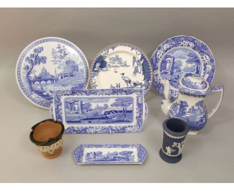 A collection of Copeland Spode Italian pattern blue and white printed wares including a coffee pot, rectangular sandwich tray